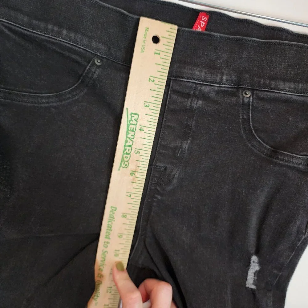 Spanx Vintage Distressed Ankle Skinny Jeans Vintage Black Stretch Tummy Panel Md